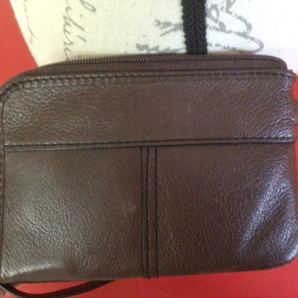 💐Authentic Fossil Leather Corner Zip Wristlet Wallet Clutch Brown Floral - Picture 2 of 8